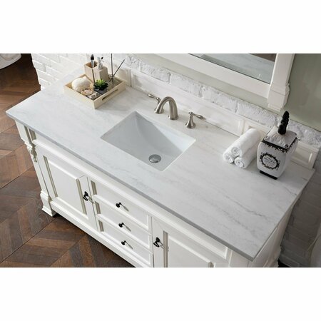 James Martin Vanities Brookfield 60in Single Vanity, Bright White w/ 3 CM Arctic Fall Solid Surface Top 147-V60S-BW-3AF
